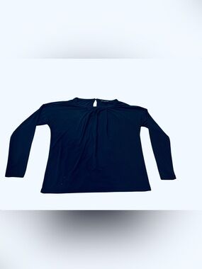 Banana Republic Navy Long-Sleeve Pleated Front Top
